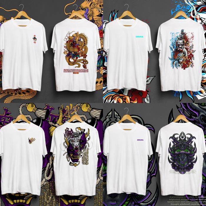 BIG SALE Baju Kaos Distro Pria Wanita Keren Lengan Pendek Byakko Phoenix Raijin Ryu Witch Tshirt