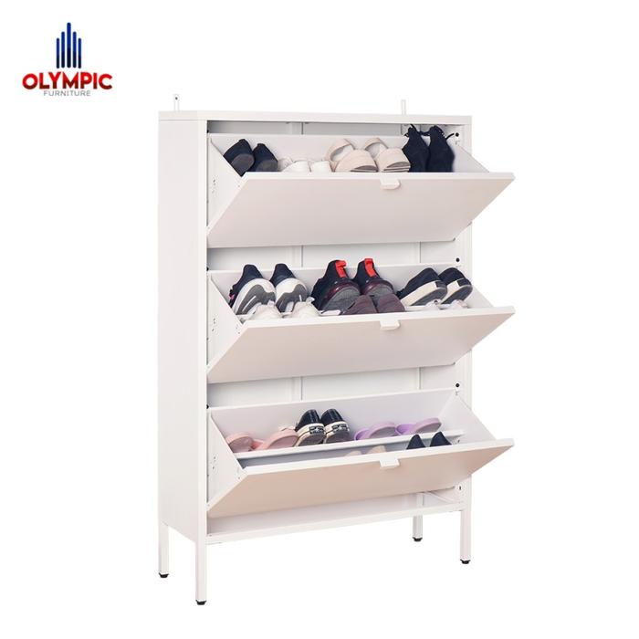 (Free Kirim & Rakit) OlymSteel SR 002 Rak Sepatu Besi 3 Laci / Tempat Penyimpanan Sepatu Sendal Besi