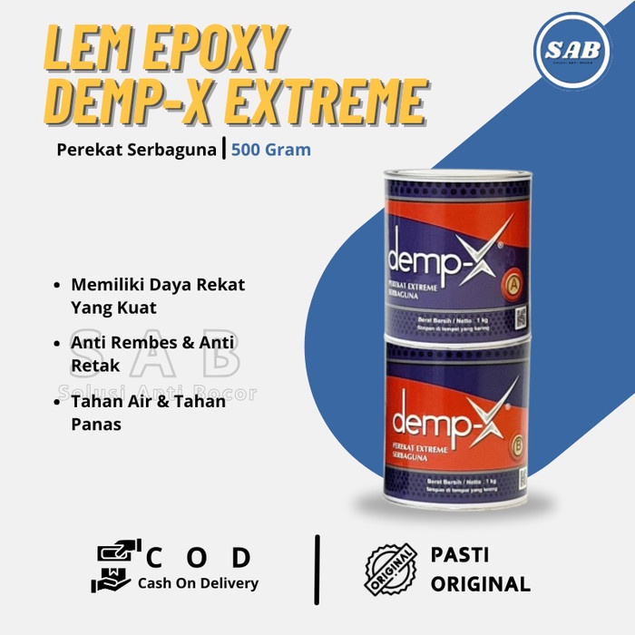 Lem Epoxy Anti Bocor DEMP-X 500g Merekat Dalam Air Kolam Ikan - Renang