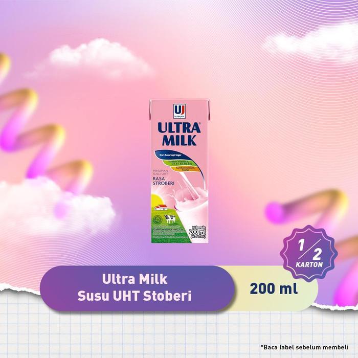 

terbaru !!! ultra milk susu uht strawberry 200ml 1/2 karton (12 pcs) ready