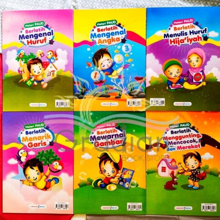 

JTTOP" PAKET LENGKAP 6 BUKU MATERI PAUD / MENGENAL HURUF ANGKA HIJAIYAH MEWARNAI MENARIK GARIS