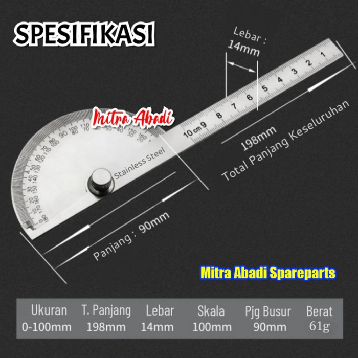 

JTTOP" PENGGARIS BUSUR 180 STAINLESS STEEL PROTRACTOR ANGLE RULER