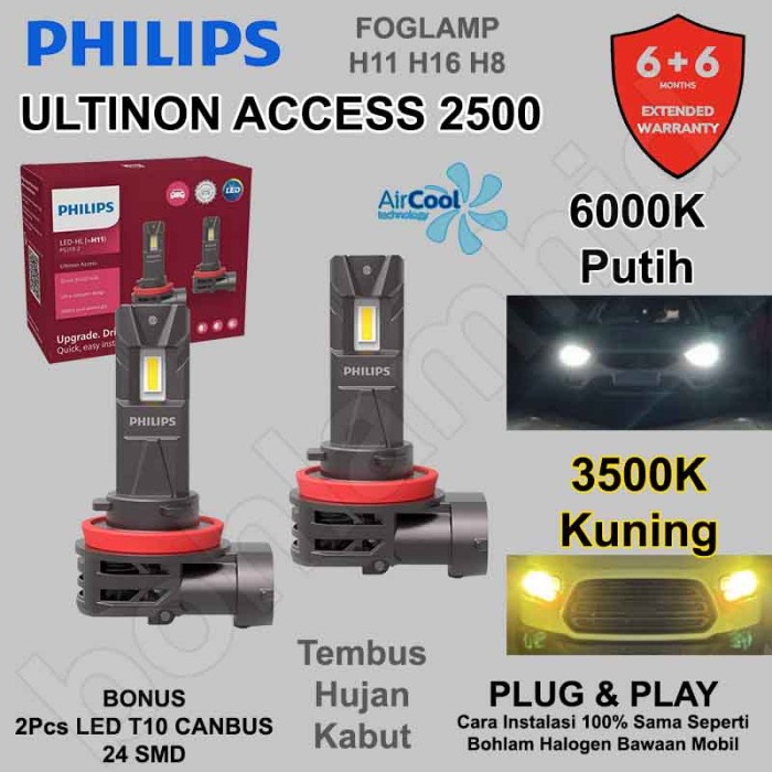 TOP" LED MOBIL H11 H16 FOGLAMP PHILIPS ULTINON ACCESS PUTIH & KUNING 3500K