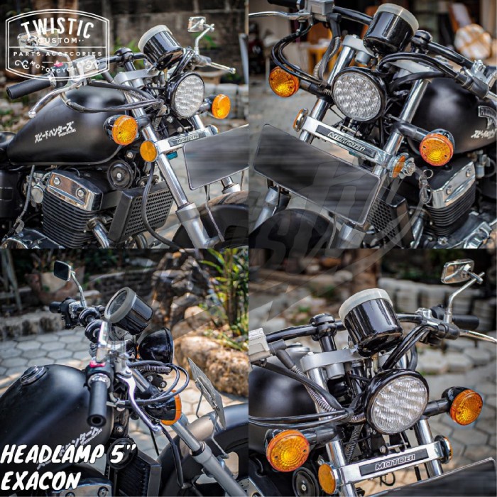 Headlamp Lampu Depan LED Motor Custom Exacon Chopper Bobber Universal