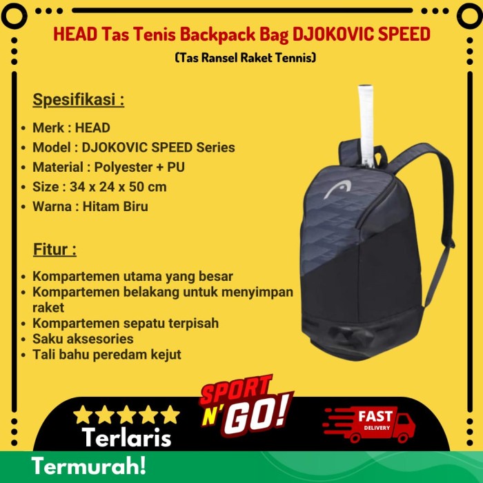 TERLARIS HEAD Tas Tenis Backpack Bag DJOKOVIC SPEED - Tas Ransel Raket Tennis
