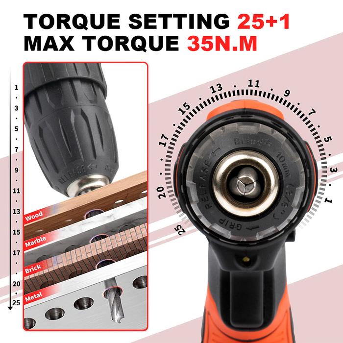 JLD Mesin Bor Baterai 12V Cordless Bor cas murah 10MM uck include Tool Kits 24 Pcs tool Cordless