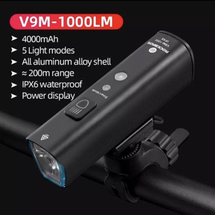 LAMPU SEPEDA ROCKBROS V9M 1000lm lumens MTB RB LIPAT ATV SCOOTER