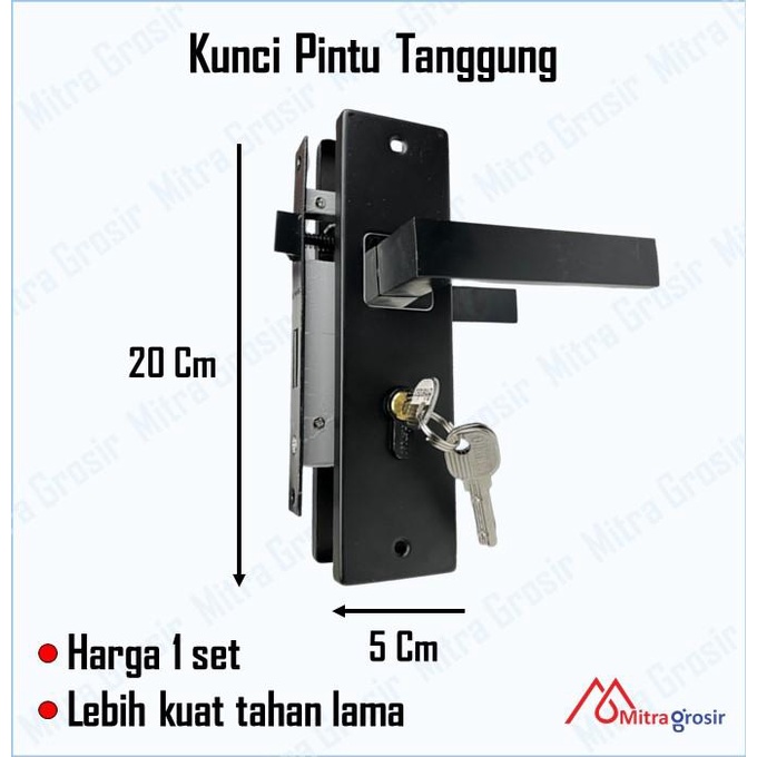 Kunci Pintu Tanggung Hitam Doff 20CM Gagang Kotak / GAGANG PINTU HITAM / KUNCI PINTU RUMAH BLACK