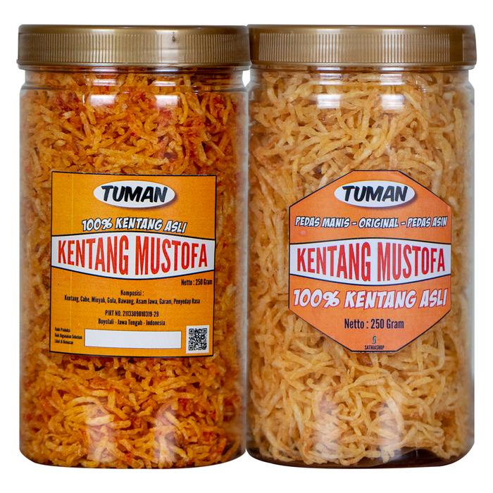 

Kering Kentang Mustofa Tuman Paket 4 Toples Kemasan 250gram 1000ml Food Pedas Manis dan Original