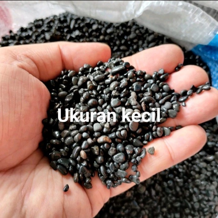 TERLARIS Batu alam hitam 1 kg ukuran kecil, batu koral hitam abu hiasan taman