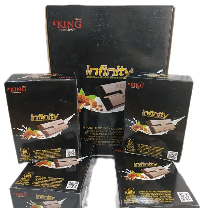 

D'KING INFINITY COKELAT ALMOND BAR 1 DUS ISI 4 BOX @20 PCS