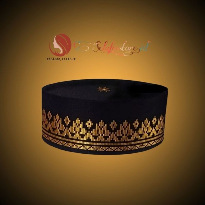 HOT SALE Peci Songkok Kopiah Hitam Motif Songket Batik Warna Gold tinggi 9cm