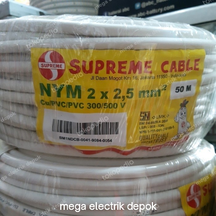 kabel listrik supreme 2x2.5 nym kawat 1 roll 50mtr SNI