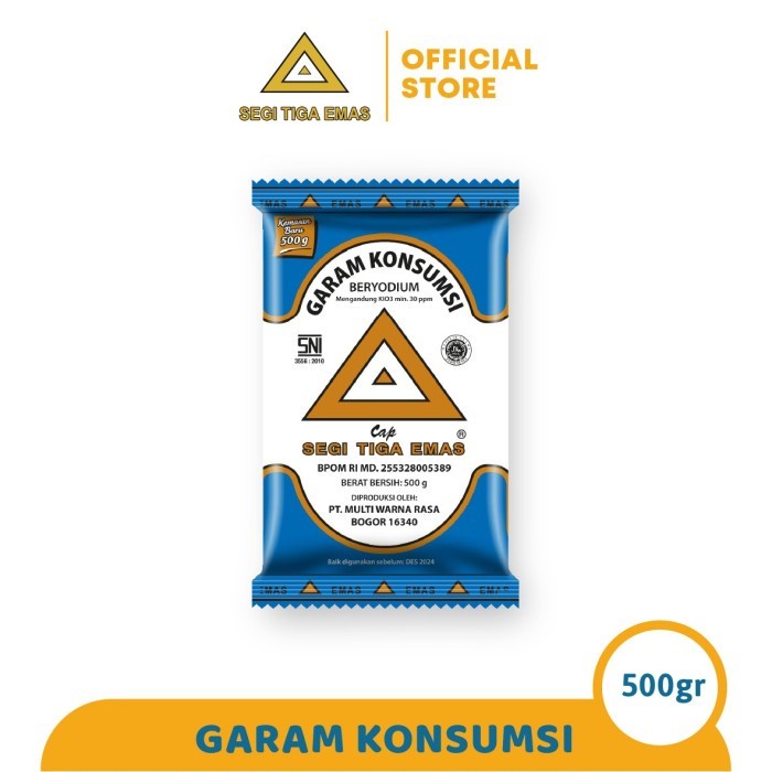 

Sale! Garam Segi Tiga Emas 500Gr 1 Pcs