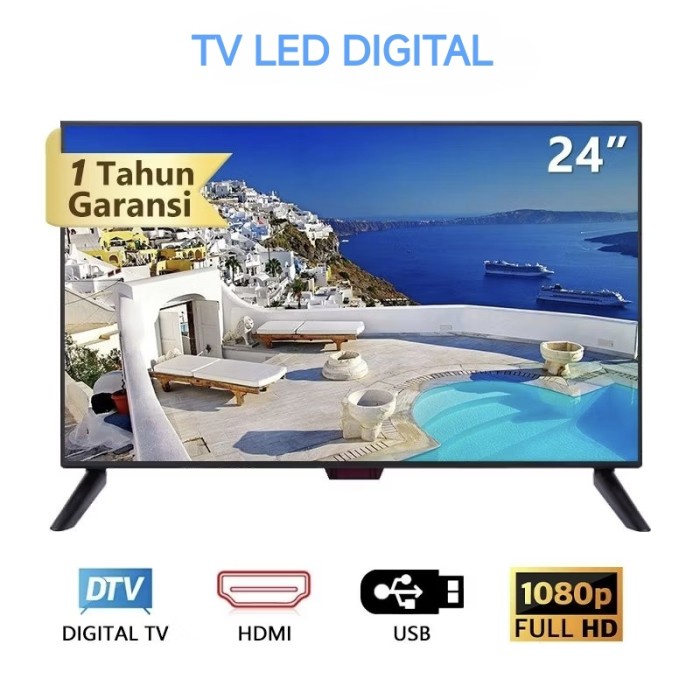 TV LED MONITOR 24 Inch Gambar HD Support USB Kabel HDMI VGA ANTENA