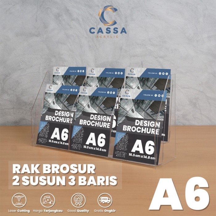 

DISKON RAK TEMPAT BROSUR A6 2 SUSUN 3 BARIS FLYER DINDING AKRILIK READYY