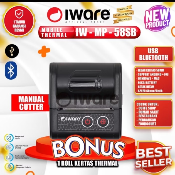 Printer Struk Thermal Bluetooth (USB + Bluetooth) Baterai