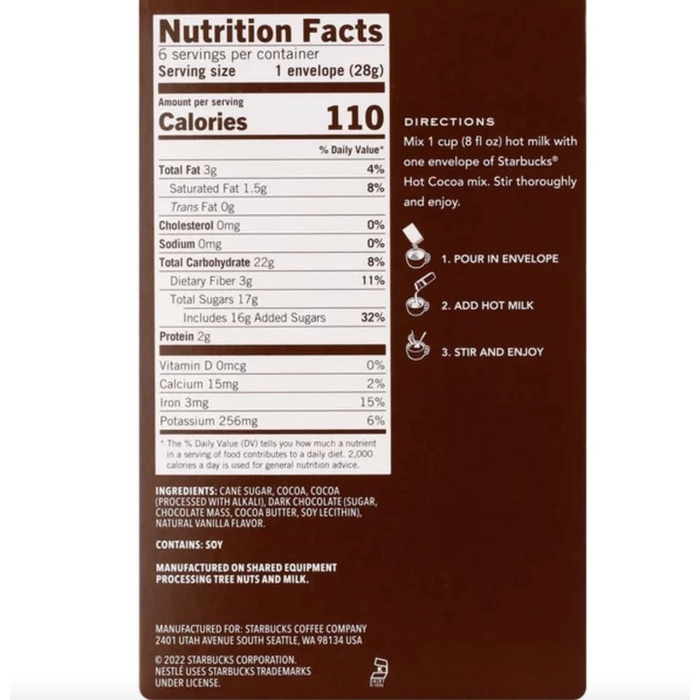 

SALE !!! STARBUCKS HOT COCOA MIX BOX 8 OZ CHOCOLATE POWDER DRINK 8 SACHET READYY