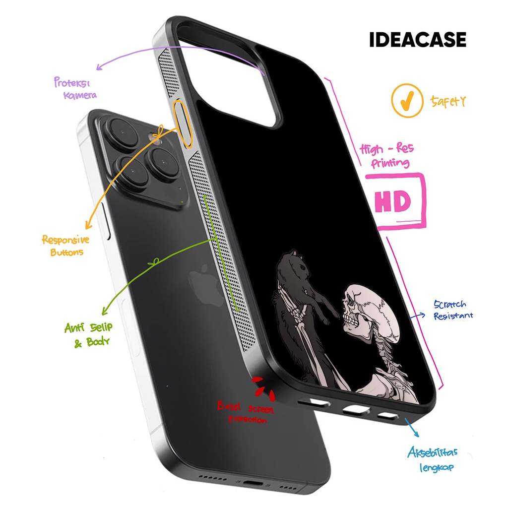 Hybrid Case Casing Softcase Iphone 16 15 14 13 12 11 X Xs Xr Pro Max Plus Mini Skull & Cat BG1516