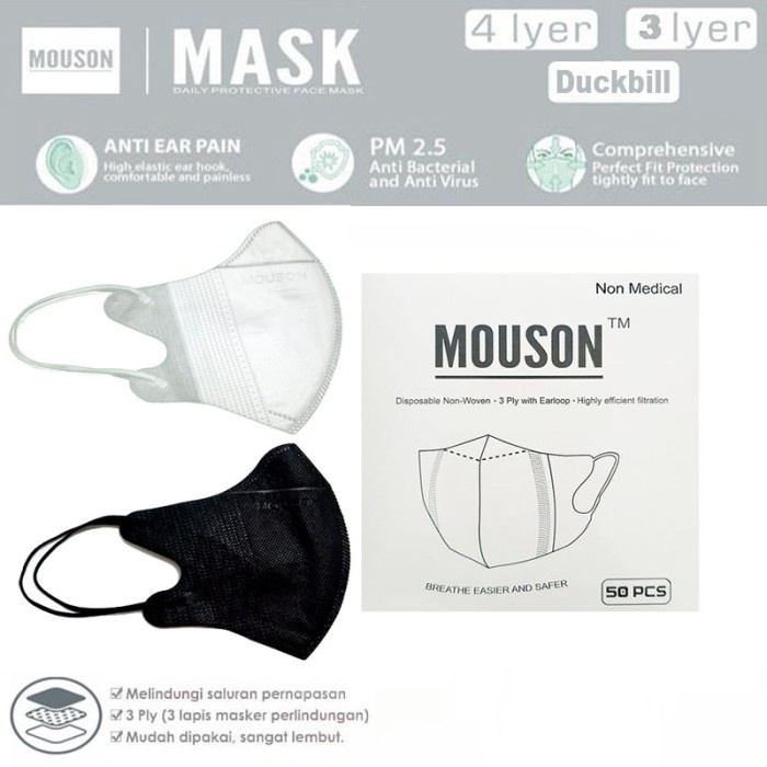 Duckbill MOUSON Masker 4 Lapis / 4 Ply (isi 50 Pcs)