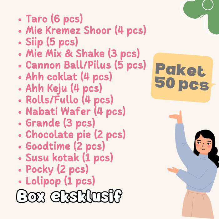 

SALE !!! PAKET SNACK ISI 50 PCS MURAH GIFT READYY