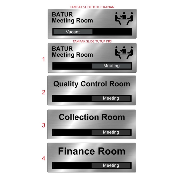 

paket plat papan nama stainless 4pcs (meeting room)