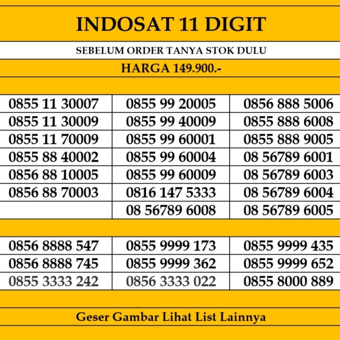 Nomor Cantik Indosat 10 digit Kartu Perdana 4G LTE Ooredoo Nomer TERLARIS/TERMURAH/TERPOPULER