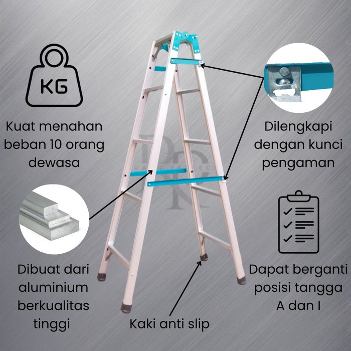 Tangga Lipat Aluminium 3 Meter Super Tebal Berkualitas Silver & Hitam
