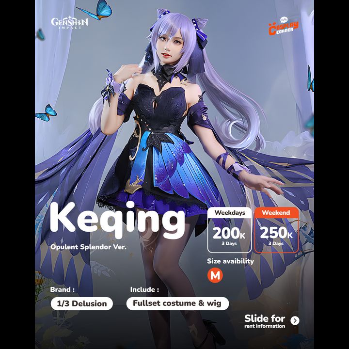 [Sell] 1/3 Delusion Keqing (Opulent Splendor Ver.) Cosplay Costume Set - Genshin Impact (Size M) [KC