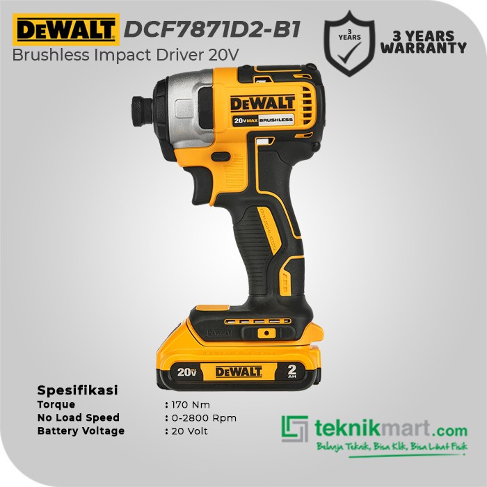 Dewalt Brushless Impact Driver / Obeng Impact Baterai 18/20V Dcf7871D2