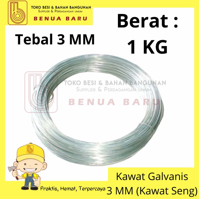 BahanBangunan- Kawat Galvanis 3 MM 1 KG / Kawat Ikat / Kawat Seng 3 MM / Kawat Besi