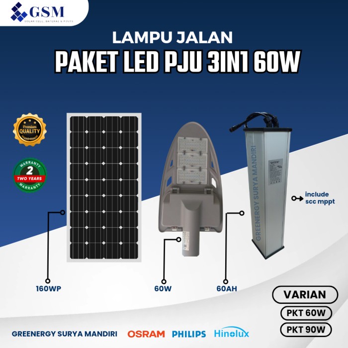 paket lampu jalan 60w 90w pjuts osram paket pjuts lampu jalan+ lifepo4