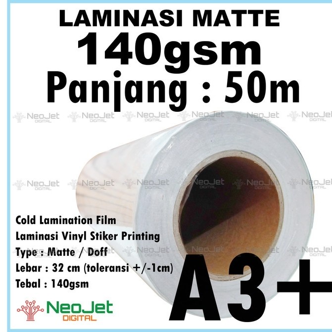 

Ready Stock Laminasi Dingin Matte Doff Laminating Mate A3+ 32 Cm 140Gsm 50 Meter Cod