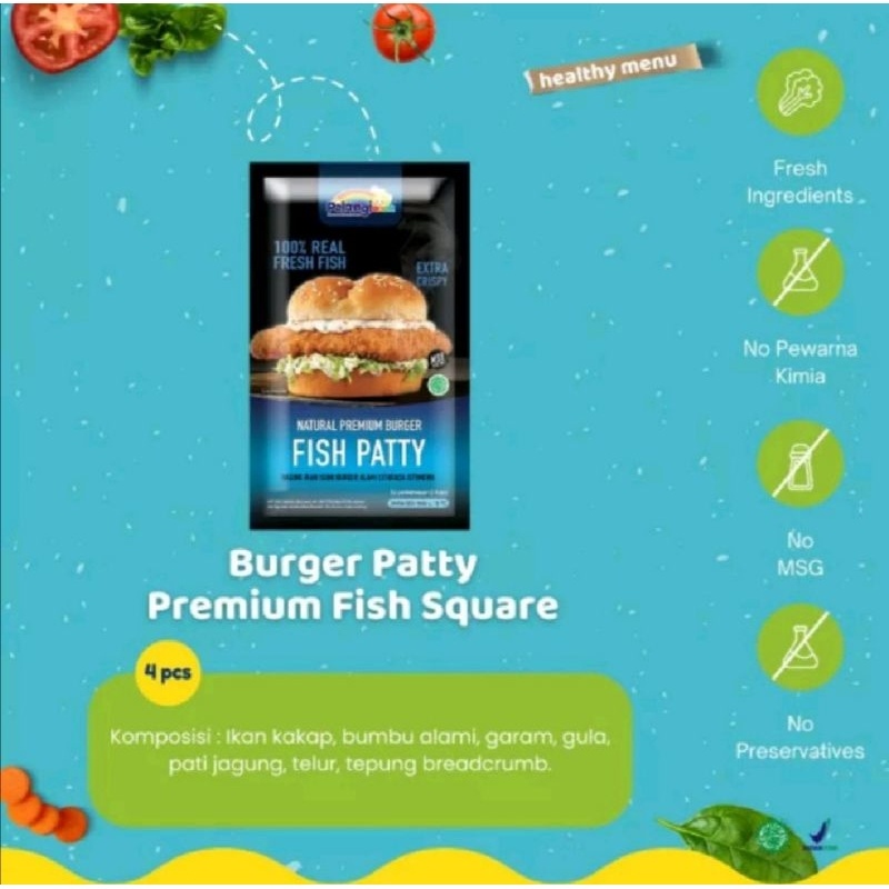 

Burger Sehat Non MSG Fish Square/ Chicken Crispy/ Beef Patty Pelangi Anak Frozen Food Bogor Healthy