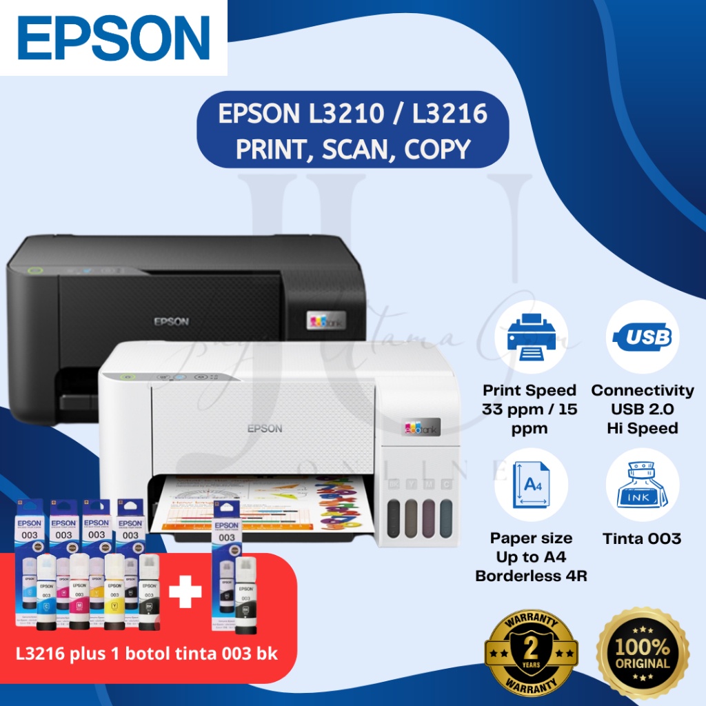 Printer Epson L3210 / L3216 Multifungsi (Print, Scan, Copy) / Printer All In One Pengganti Printer