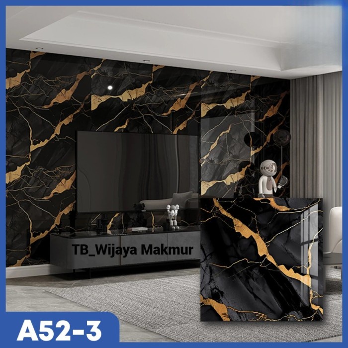 Wallpaper motif 3D marmer black gold dinding marble 1 roll 1,2 x 2,44m foam pvc vinyl A52-3
