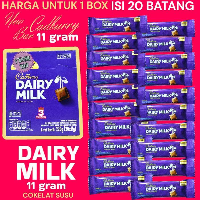 

SALE !!! COKLAT CADBURY DAIRY MILK 11G 1 BOX ISI 20 PCS READYY