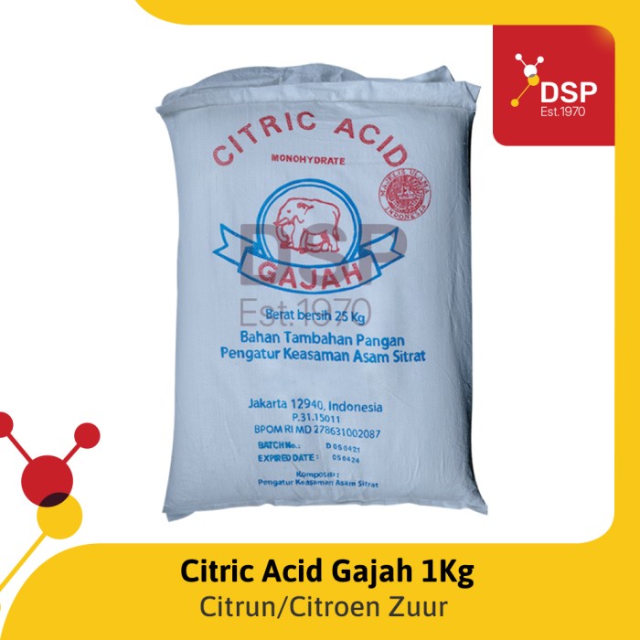 

Ready" Citric Acid Atau Citrun Cap Gajah Ex. Lokal Food Grade 1 Kg