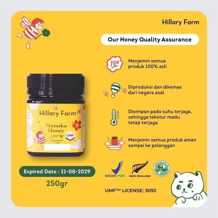 

BARANG TERLARIS Hillary Farm Madu Manuka UMF 15+ Manuka Honey 250GR