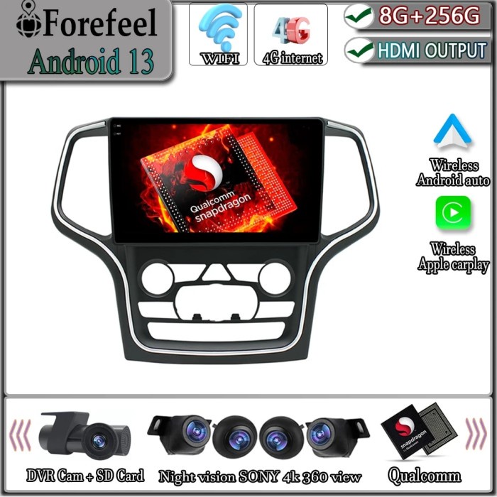 Qualcomm Snapdragon Android 13 For Jeep Grand Cherokee WK2 Multimedia