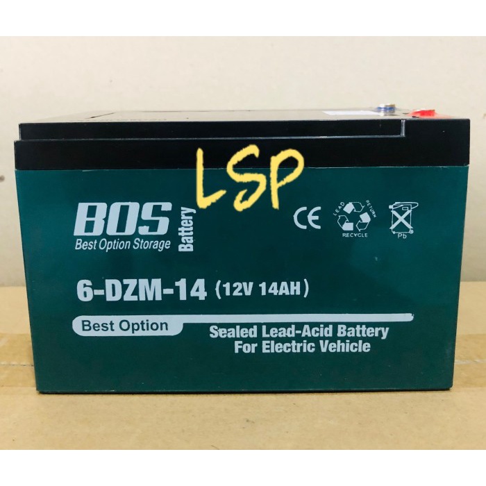 Aki Sepeda Listrik BOS 6-DZF-12 / 6-DZF-14 6-DZM-14 (12V 12 / 14Ah)