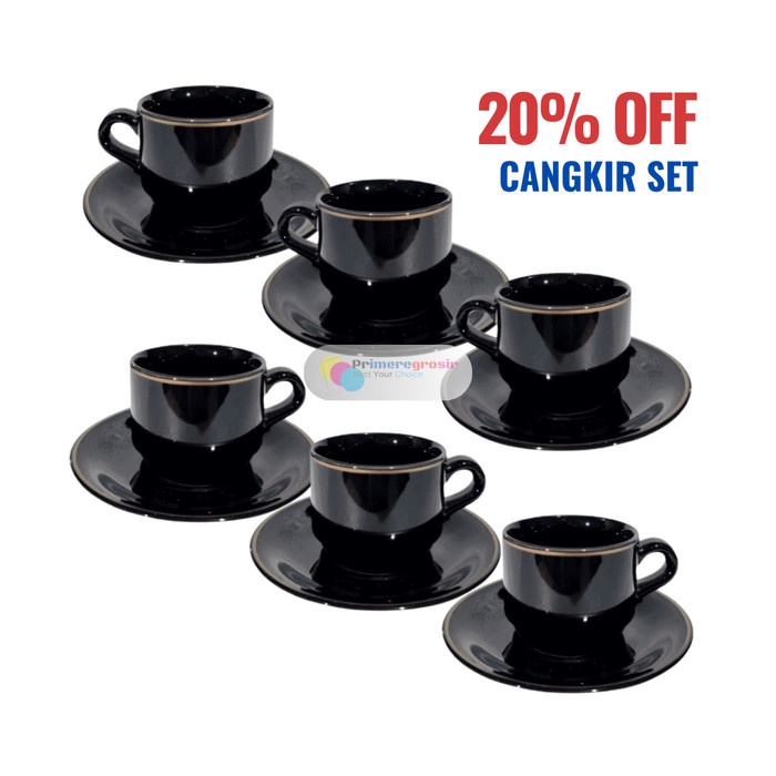 Gelas Cangkir Kopi Teh Keramik dan Tatakannya 1pack Isi 6set