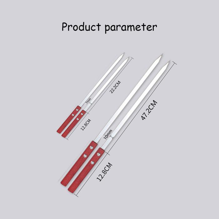 60cm 5pcs dapat digunakan kembali tusuk sate stainless Steel Alat Tusuk Daging Panggang BBQ Sesuai