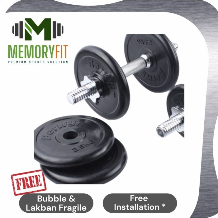BERWYN DUMBBELL / DUMBELL / BARBELL 20 KG SET KARET (GOJEK GRAB)