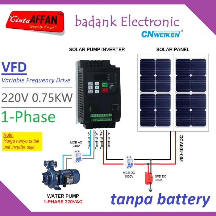 TERMURAH! SOLAR WATER PUMP INVERTER 1-PHASE 0.75KW 1HP 4A OUTPUT 220VAC VFD