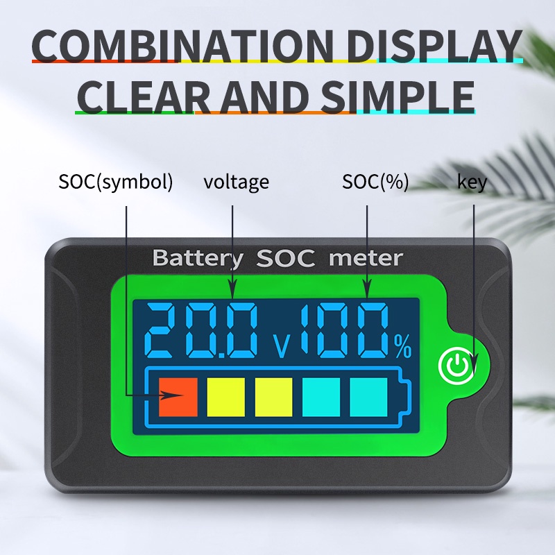 Waterproof Battery Capacity Indicator DC Voltmeter 8-100V Lead Acid Lithium Iron Battery Tester SOC 