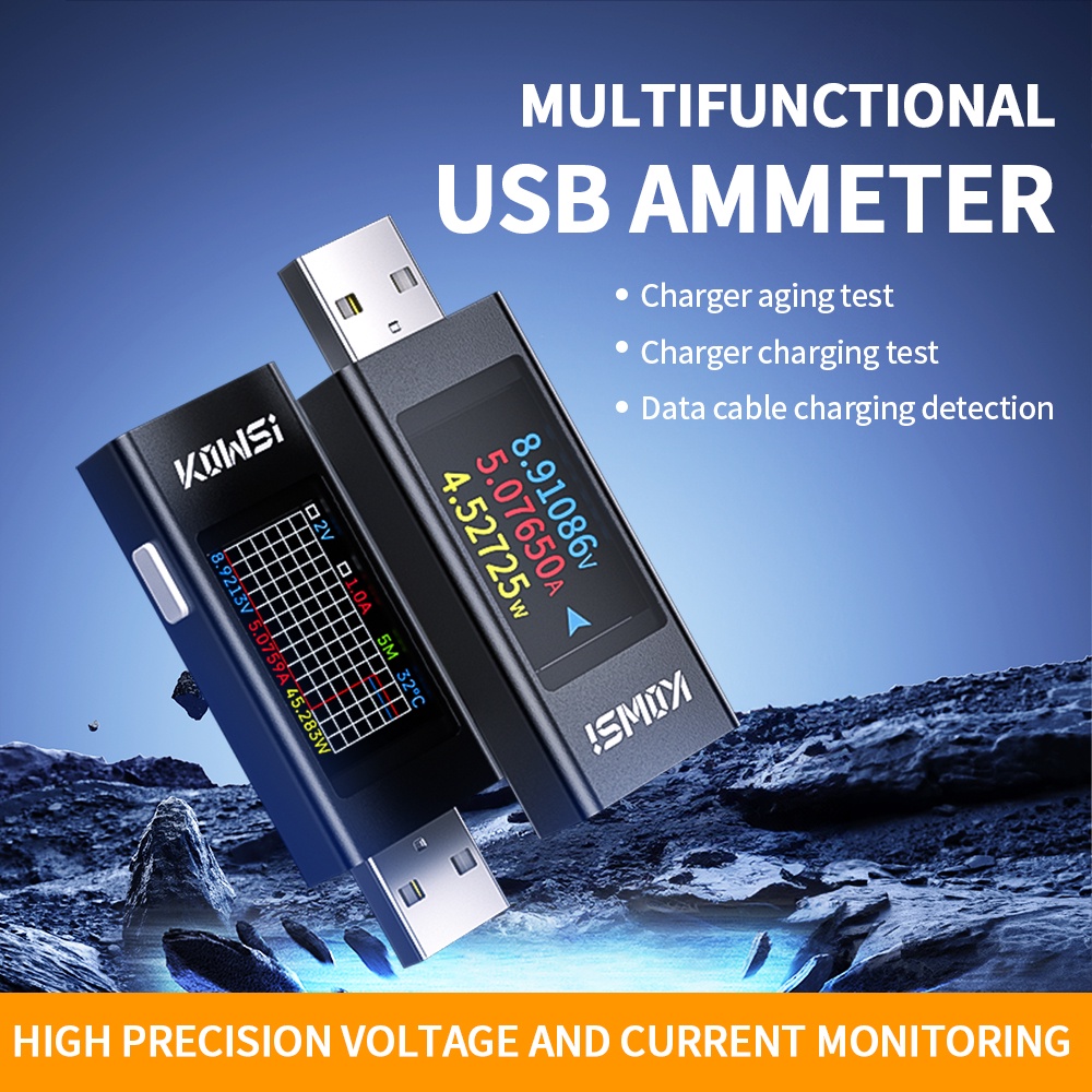 KWS-MX23 Multi-function USB Tester DC 4-30V 0-8A Voltmeter Ammeter Power Meter 1.06’ IPS Display Sup
