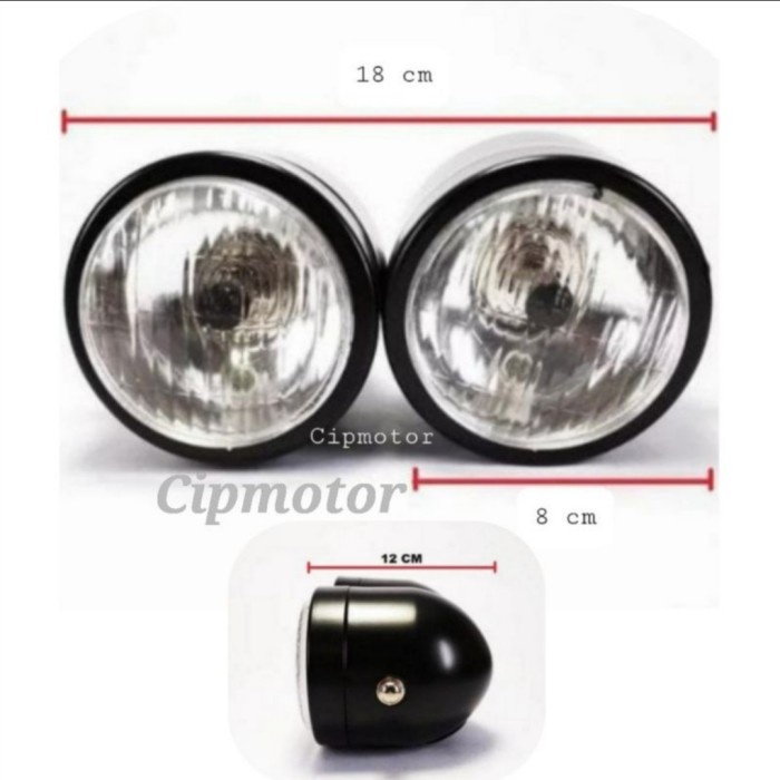Reflektor Lampu Bulat Double Classic Cafe Racer Scorpio Harley Twin