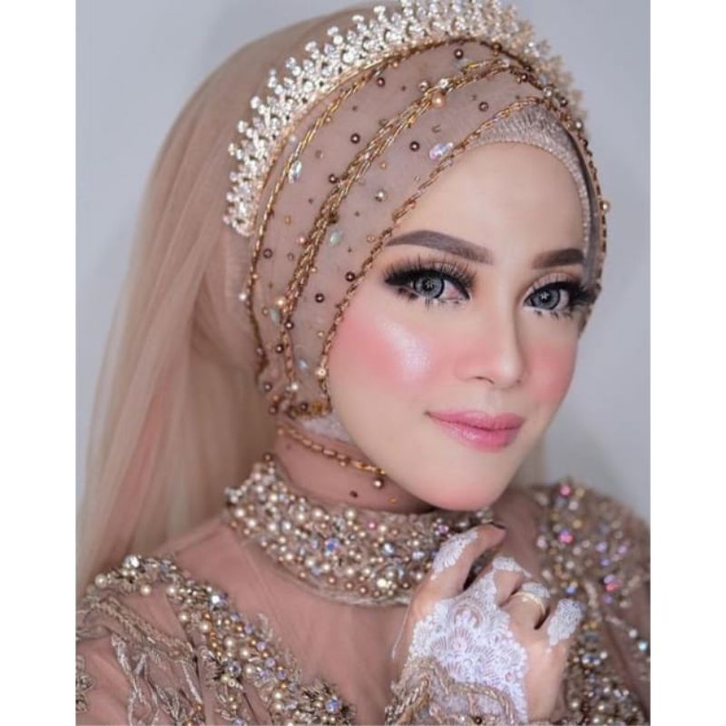 Slayer Murah Veil Mutiara pengantin Modern Terbaru setelan Hijab mua wisuda Jilbab makeup mewah LN