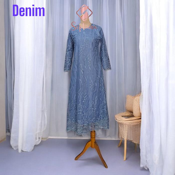 PROMO_ Septiana- Gamis Brukat Tile Mutiara Motif Akar Dress Burkat Tile Kondangan Elegan Simple Maxi